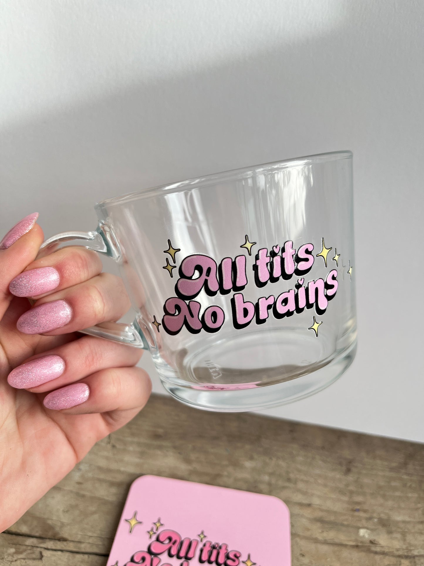 All Tits Sparkle Mug - Black and Pink