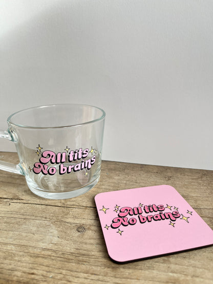 All Tits Sparkle Mug - Black and Pink